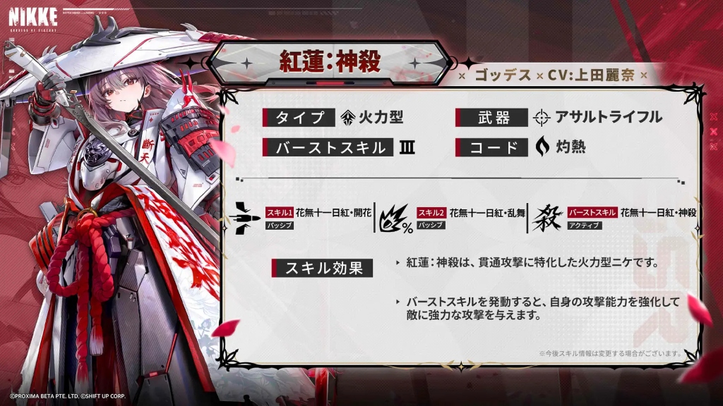 紅蓮:神殺 公式スペック・スキル一覧表
