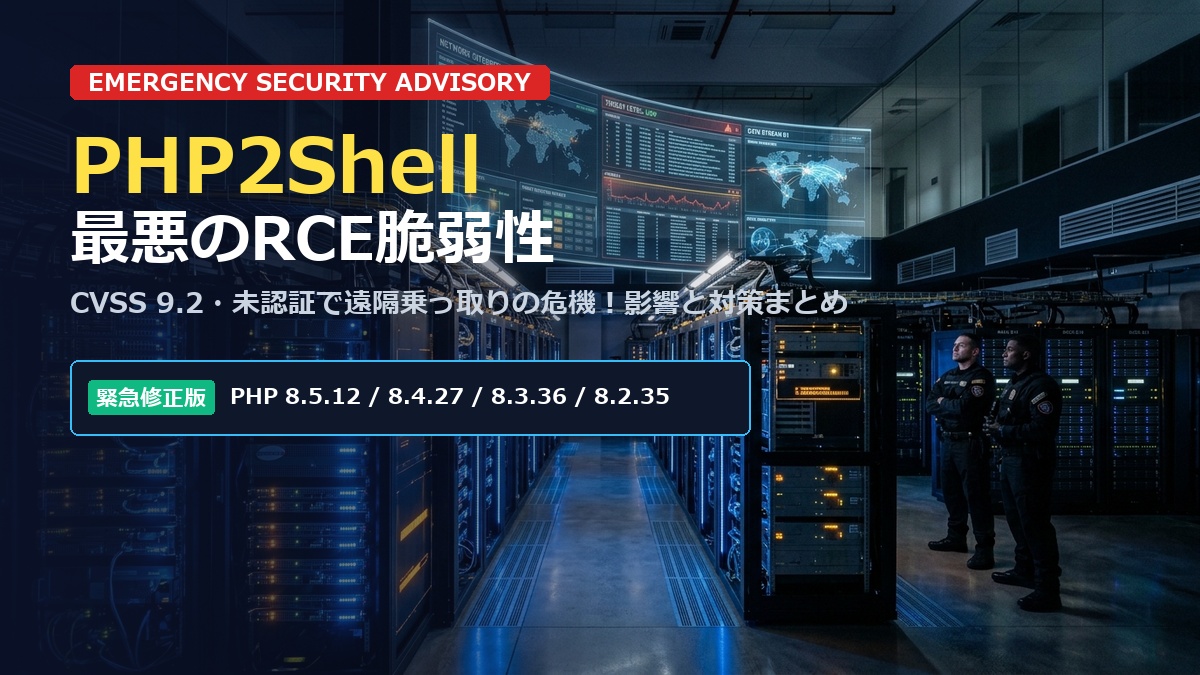 PHP2Shell脆弱性（CVE-2026-109618 / 109619）の緊急セキュリティアイキャッチ画像